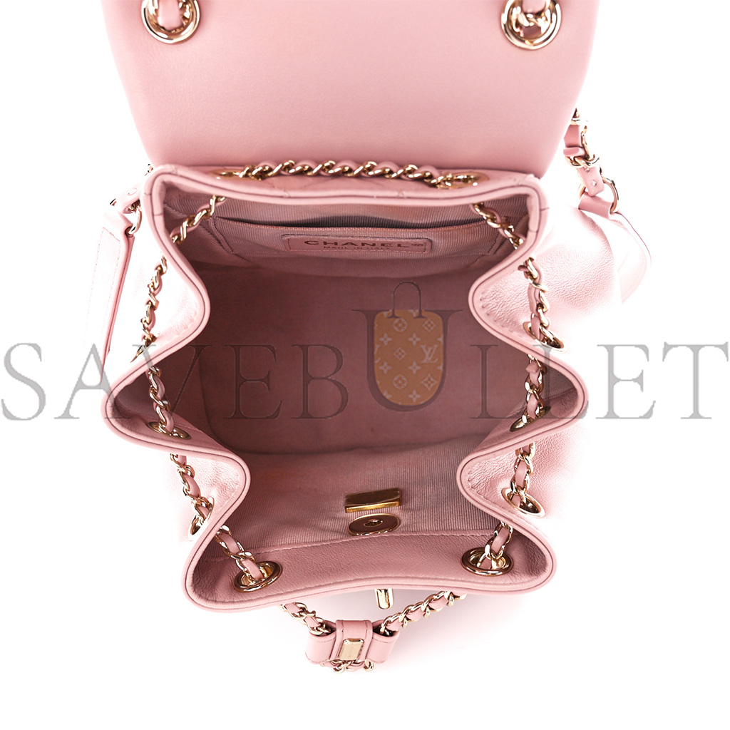 CHANEL MASTER LAMBSKIN QUILTED SMALL DUMA DRAWSTRING BACKPACK LIGHT PINK AS2908 (18.5*18*12cm)